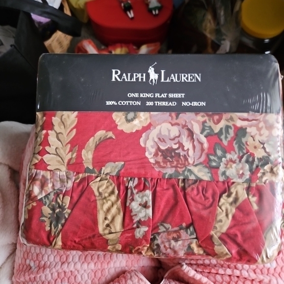 Ralph Lauren Danielle Red Floral King Flat Sheet vintage - Picture 1 of 1